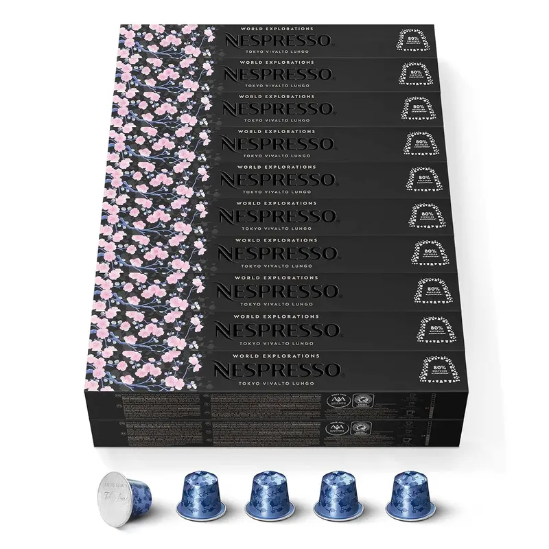 Mega Pack 200 Cápsulas Nespresso Tokyo Lungo. El café largo y floral de intensidad 6 que te transporta a Japón. Máximo ahorro para los amantes de este blend refinado.