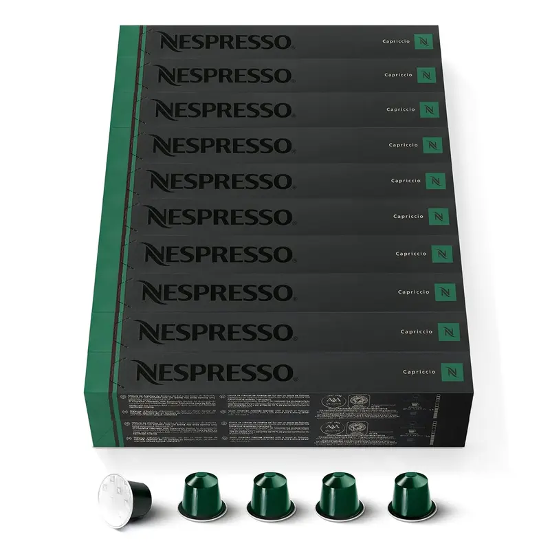 Mega Pack Ahorro 200 cápsulas Nespresso Capriccio, Intensidad 5. Café espresso equilibrado con notas de cereal, ideal para Cappuccino y Latte Macchiato.