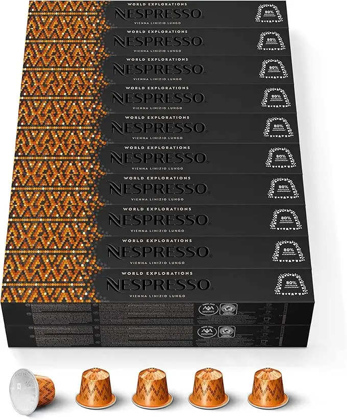 Mega Pack de 100 cápsulas de café Nespresso Shanghai Lungo. Un café largo y suave de tueste ligero con notas afrutadas a bayas rojas y cítricos. Intensidad 5.