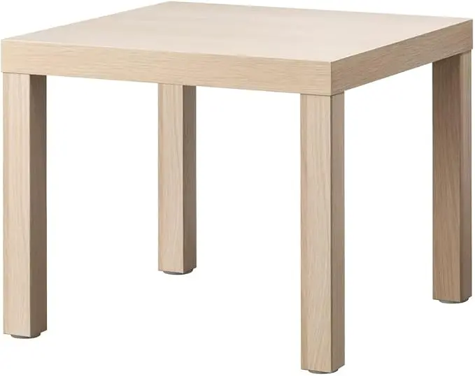 Mesa Auxiliar IKEA LACK de 55x55 cm en efecto roble teñido blanco. Un mueble icónico, ligero y fácil de montar, ideal como mesa de centro, mesita de noche o soporte.