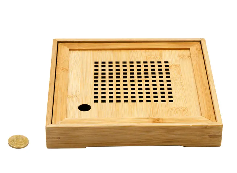 Mesa de té cuadrada pequeña para la ceremonia del té Gongfu, bandeja de té, chaban, bambú n.º 93500