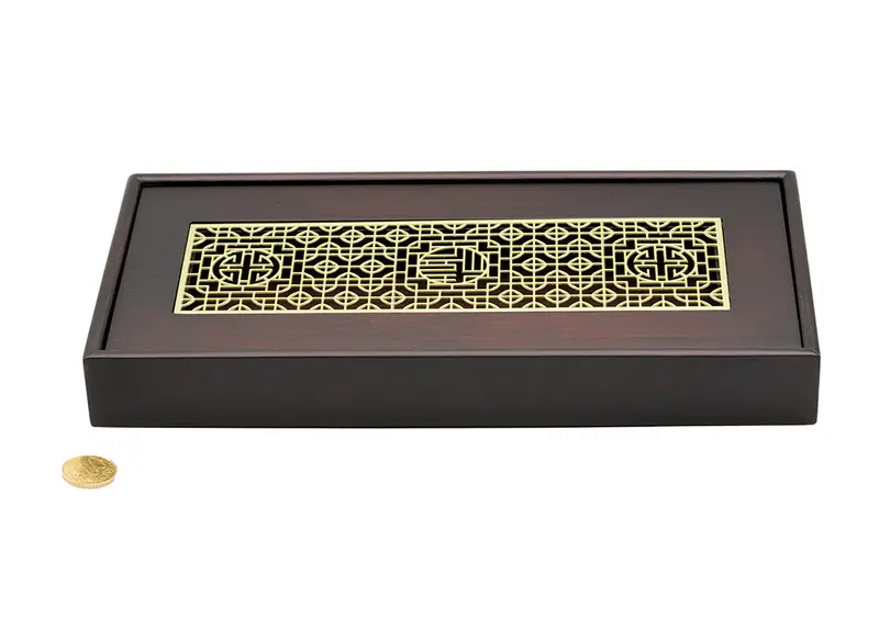 Mesa de té de nogal para ceremonia de té Gongfu, bandeja de té, chaban, metal / bambú # 93493