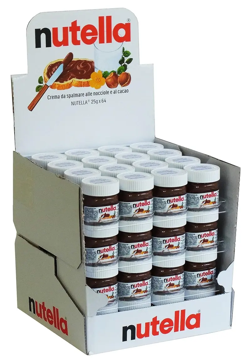 Mini Tarro de Nutella de 25g para Coleccionistas y Desayunos. El compañero ideal para el desayuno en un formato individual de cristal. El capricho perfecto.