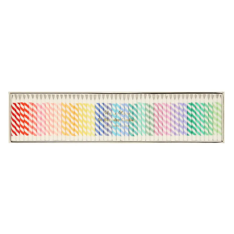 Mini velas a rayas de arcoiris