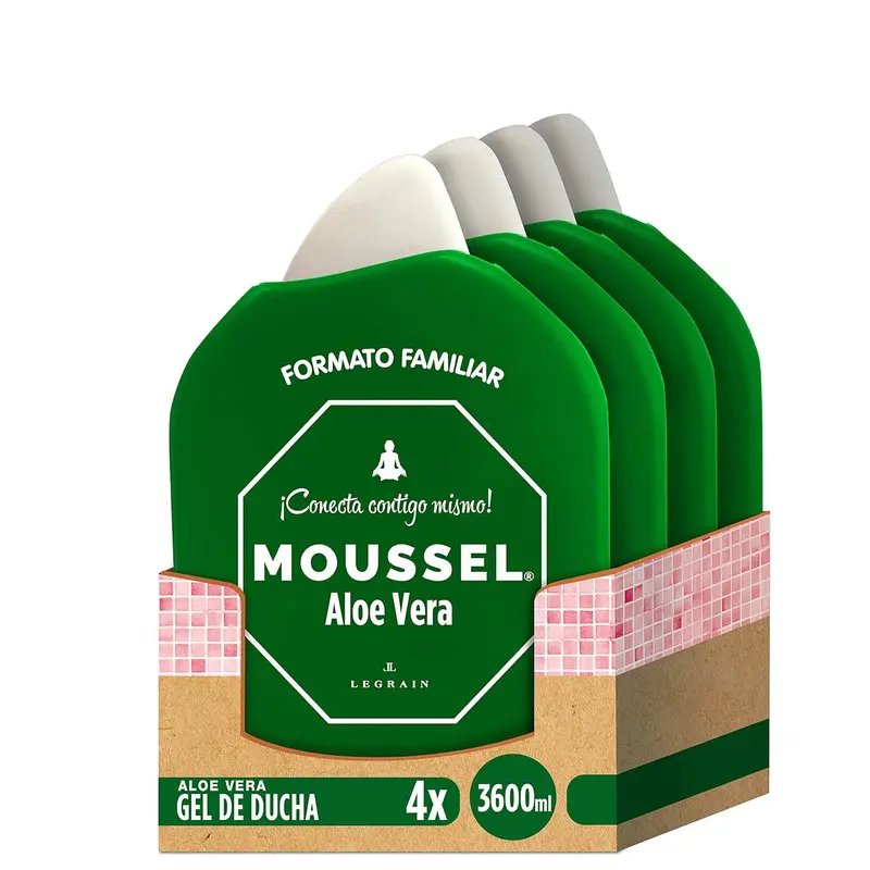 Moussel Gel de Ducha Purificante con Aloe Vera, Pack de 4x900ml. El formato familiar para un cuidado diario que purifica, hidrata y calma la piel gracias al poder del aloe vera 100% natural.