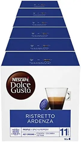 Nescafé Dolce Gusto Ristretto Ardenza, mega pack de 96 cápsulas. El café más intenso y potente para tu cafetera Dolce Gusto, ideal para los que buscan un sabor fuerte y duradero.