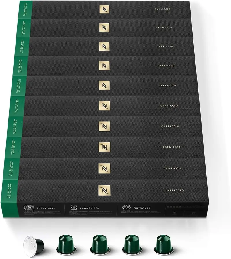 Nespresso Capriccio, Pack de 100 Cápsulas Originales de café rico y equilibrado. Perfil aromático con notas de cereal y ligera acidez. Intensidad 5.