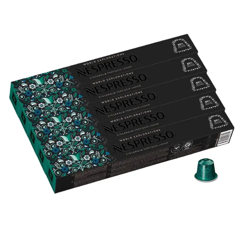 Nespresso Fortissio Lungo Pack de 50 Cápsulas de Café OriginalLine. Un café largo, rico e intenso con notas de cereal dulce y malta. Intensidad 8. Sin conservantes.