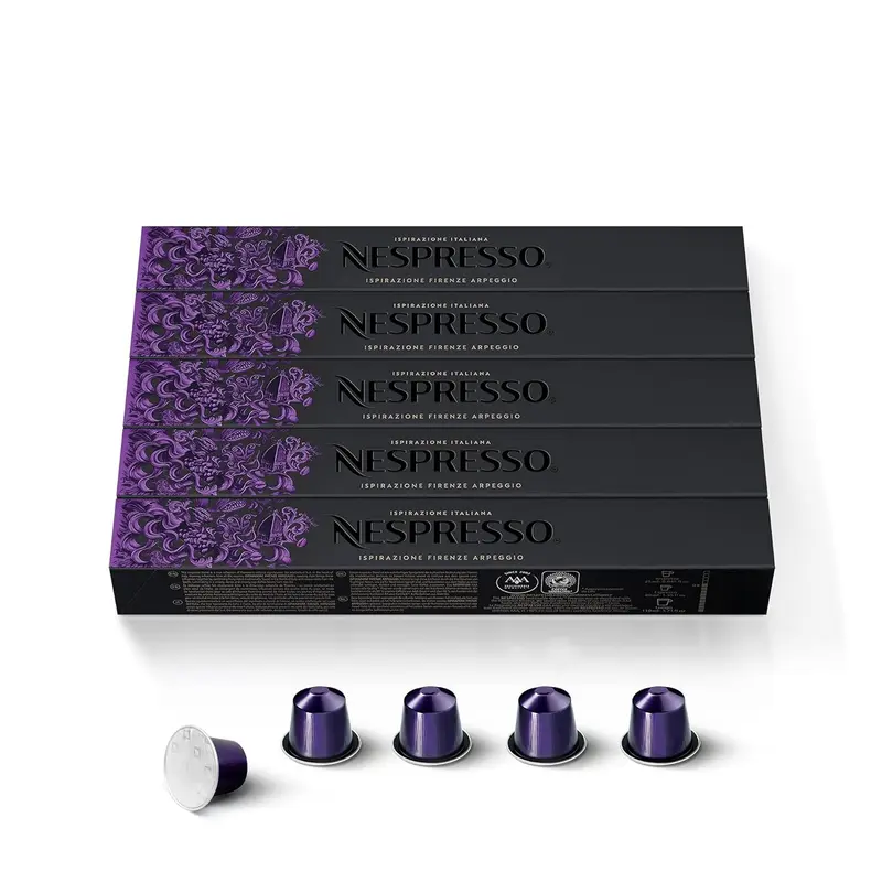 Nespresso Ispirazione Arpeggio, Pack de 50 Cápsulas de Café OriginalLine. Un espresso intenso (9/13) y cremoso con notas de cacao, inspirado en la ciudad de Florencia.