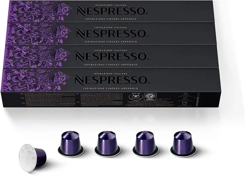 Nespresso Ispirazione Firenze Arpeggio, 40 cápsulas de café para sistema Original. Tueste oscuro e intenso (9/13) con notas de cacao y crema densa.