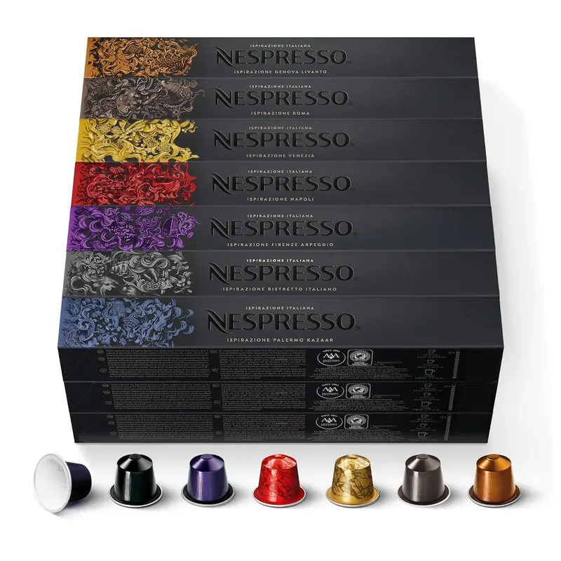 Nespresso Ispirazione Italiana, Pack Gigante de 200 Cápsulas Original. Un viaje por los sabores de Italia con Kazaar, Napoli, Ristretto, Arpeggio, Roma, Livanto y Venezia.