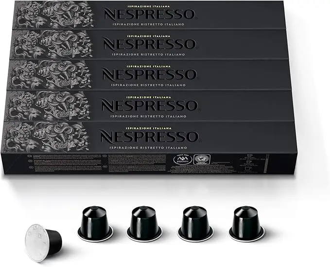 Nespresso Ispirazione Ristretto Italiano, Pack de 50 Cápsulas OriginalLine. El icónico café intenso (10/13) con notas afrutadas y tostadas para Ristretto o Espresso.
