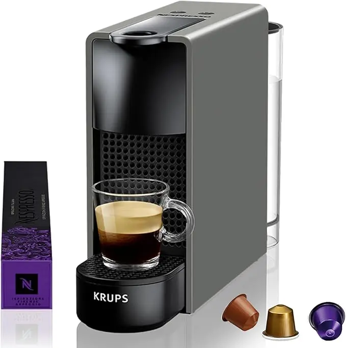 Nespresso Krups Essenza Mini, Gris. La cafetera de cápsulas Nespresso más compacta, con 19 bares de presión para un café perfecto en un diseño ultraligero que cabe en cualquier espacio.