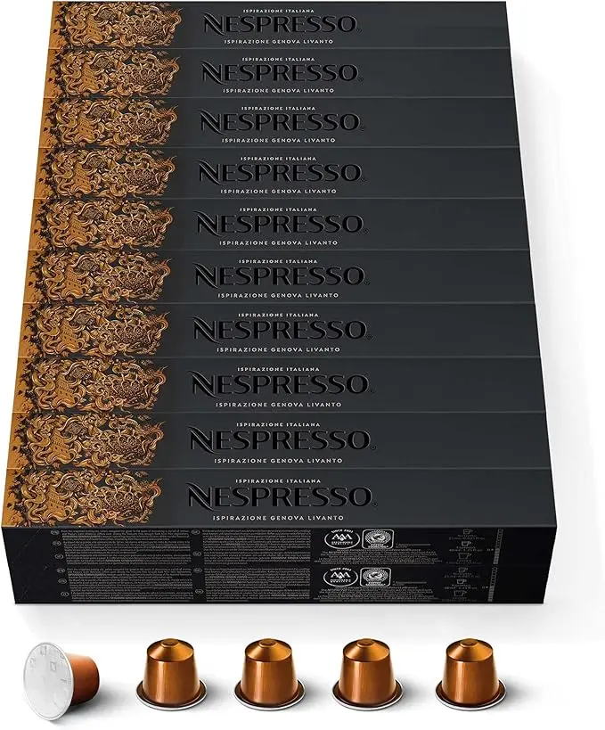 Nespresso Original Pack Gigante de 200 Cápsulas Livanto, café para espresso de intensidad 6, con un sabor redondo y equilibrado con notas a cereal y caramelo.