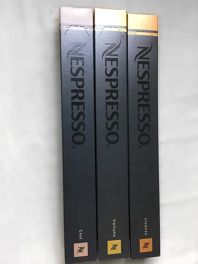 Nespresso Pack de 30 Cápsulas de Café OriginalLine - Selección Suave (10 Livanto, 10 Cosi, 10 Volluto). Descubre los espressos más equilibrados y aromáticos de Nespresso.