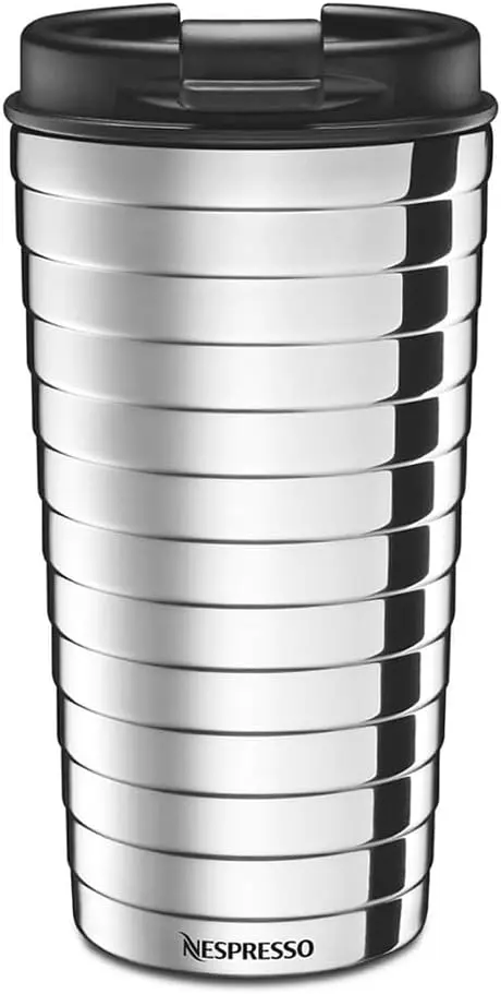 Nespresso Travel Mug TOUCH, Termo de Viaje Plateado (345ml). Lleva tu café Nespresso a todas partes con esta taza de viaje de acero inoxidable de doble capa que mantiene tu bebida caliente o fría.