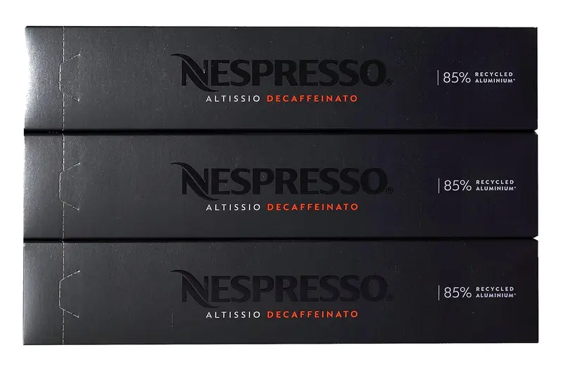 Nespresso Vertuo Altissio Decaffeinato, Pack 30 Cápsulas de Café Descafeinado para Espresso (40ml). Café intenso y cremoso de intensidad 9, con notas a cereal tostado y cacao.