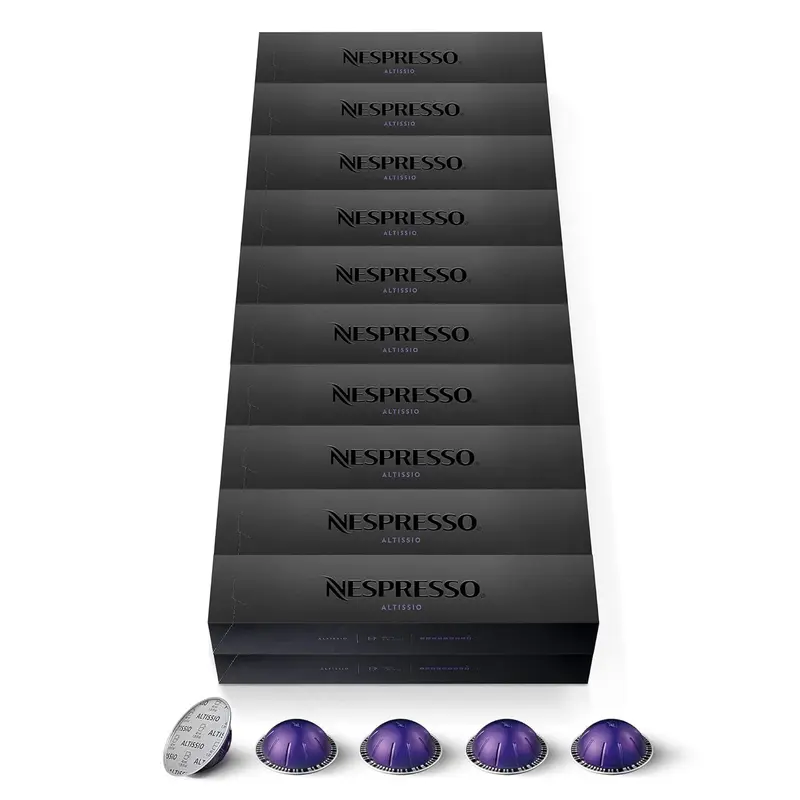 Nespresso Vertuo Altissio Pack Ahorro 200 Cápsulas de Café. Espresso intenso (Intensidad 9) y cremoso para taza de 40ml. Con notas a cereal tostado. Para cafeteras sistema Vertuo.