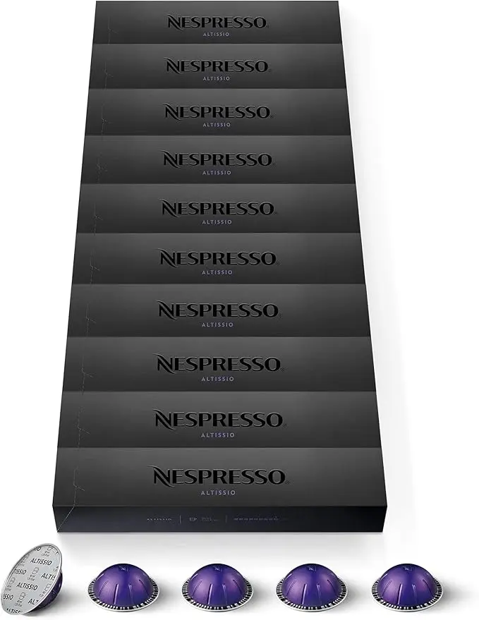 Nespresso Vertuo Altissio, Pack de 100 Cápsulas de Café para Espresso (40ml). Café de intensidad 9, cremoso y con cuerpo, con notas de cereal tostado. Para cafeteras sistema Vertuo.