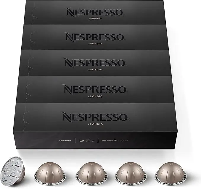 Nespresso Vertuo Arondio, pack de 50 cápsulas. Café Gran Lungo (150ml) de intensidad 6/11, con un sorprendente perfil dulce y suave con notas a cereal y un toque de acidez.