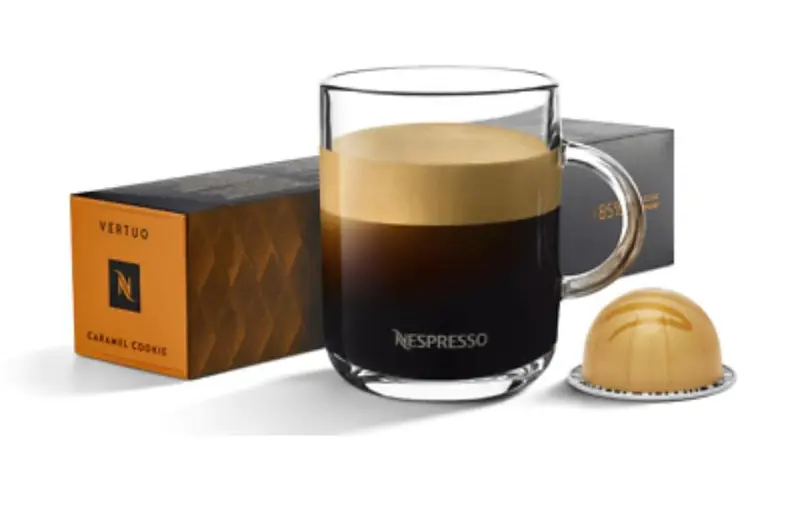 Nespresso Vertuo Caramel Cookie 10 Cápsulas de Café Aromatizado. Café con Sabor a Galleta de Caramelo para Taza Grande (230ml), de la Gama Barista Creations para Sistema Vertuo.