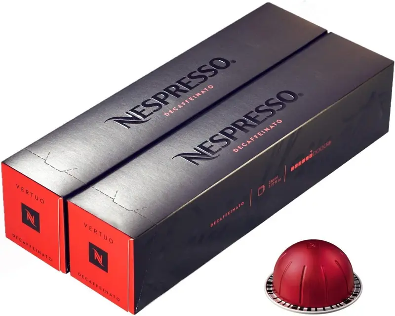 Nespresso Vertuo Half Caffeinato, pack de 10 cápsulas de café semidescafeinado. Sabor suave y equilibrado con notas a galleta. Para taza grande de 230ml.