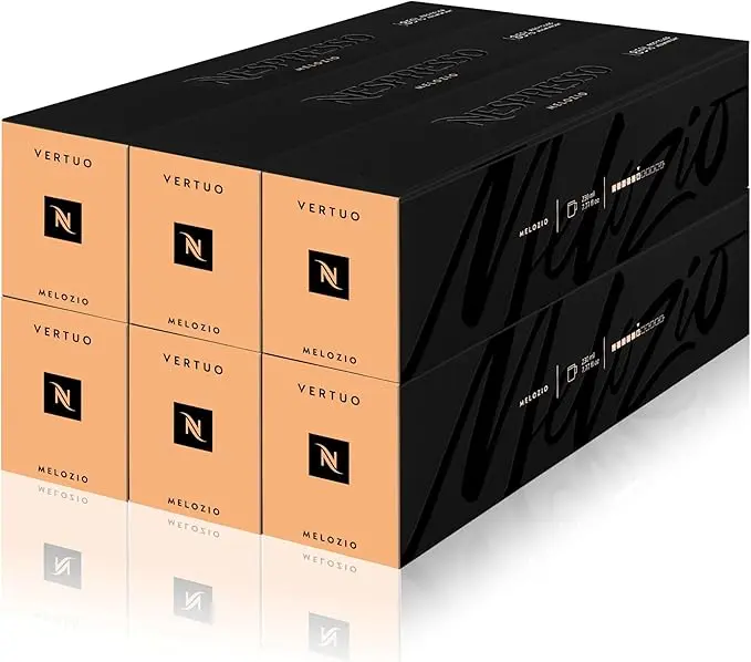 Nespresso Vertuo Melozio, pack de 60 cápsulas para taza Mug (230ml). Café suave y equilibrado, intensidad 6/11, con notas a cereal y miel. Formato ahorro 100% Arábica.