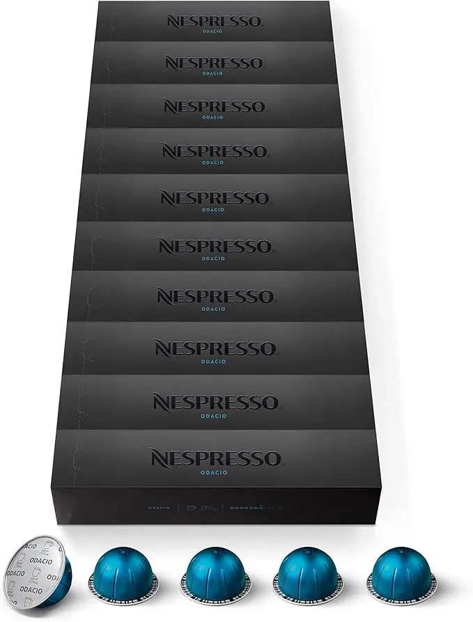 Nespresso Vertuo Odacio Mega Pack 100 Cápsulas de Café. Compra al por Mayor tu Café Favorito para Taza Grande (230ml), Intensidad 7, con Notas de Cereal y Toques Afrutados.