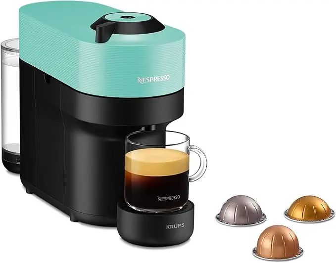 Nespresso Vertuo Pop, color Aqua Mint. La cafetera de cápsulas que revoluciona el café, con 4 tamaños de taza, desde un Espresso hasta una gran taza, gracias a su tecnología Centrifusion™.