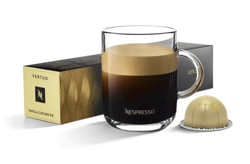 Nespresso Vertuo Vanilla Custard Pie 10 Cápsulas de Café. Café Aromatizado con Sabor a Pastel de Vainilla y Natillas, para Taza Grande (230ml) del Sistema Vertuo.