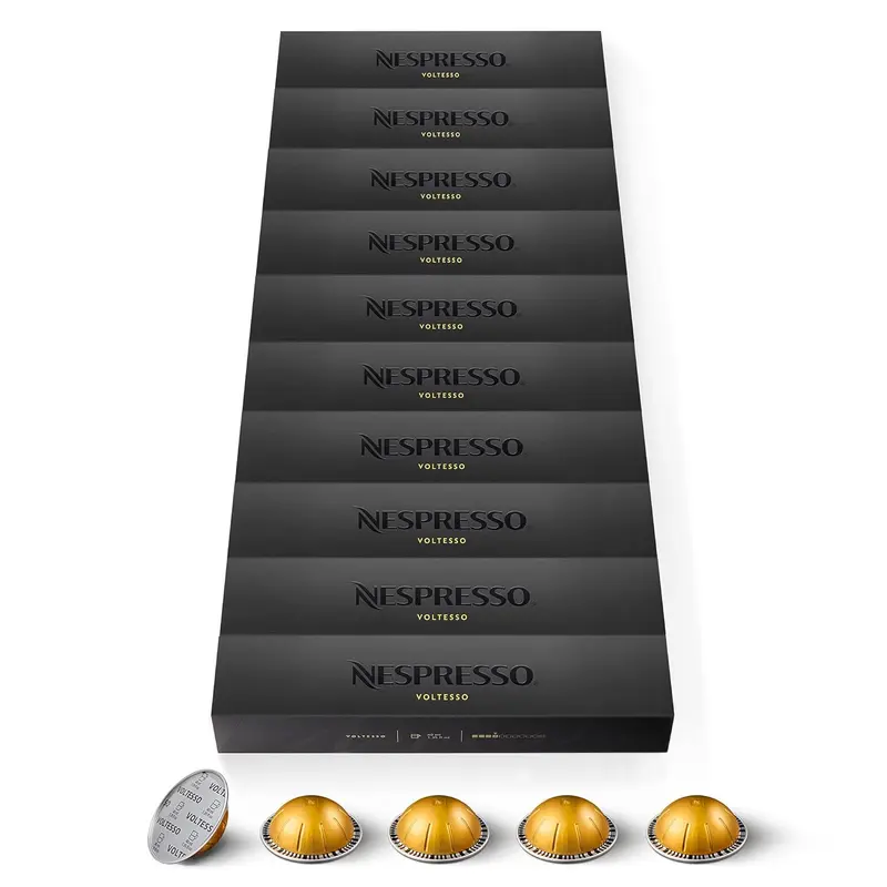 Nespresso Vertuo Voltesso Mega Pack 100 Cápsulas de Café. Café Espresso Suave y Dulce (Int. 4) con Notas a Galleta, Formato Ahorro para Cafeteras Nespresso Vertuo.