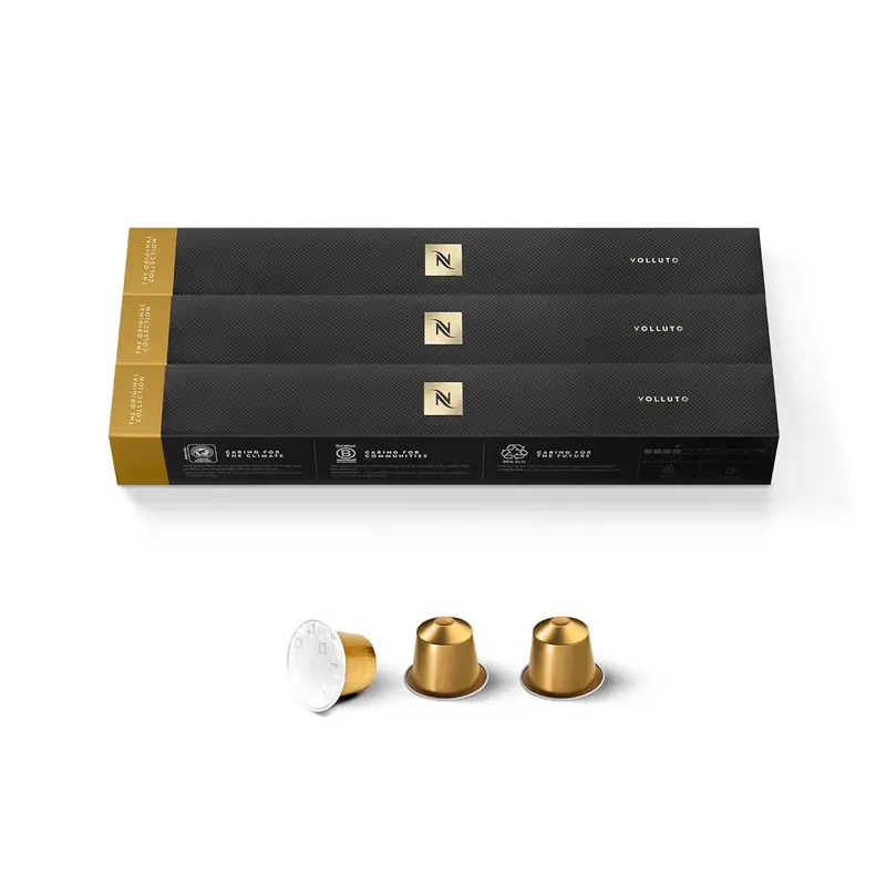 Nespresso Volluto Pack de 30 Cápsulas de Café Espresso. Una mezcla de Arábicas de tueste ligero con notas dulces a galleta y un toque afrutado para tu cafetera.