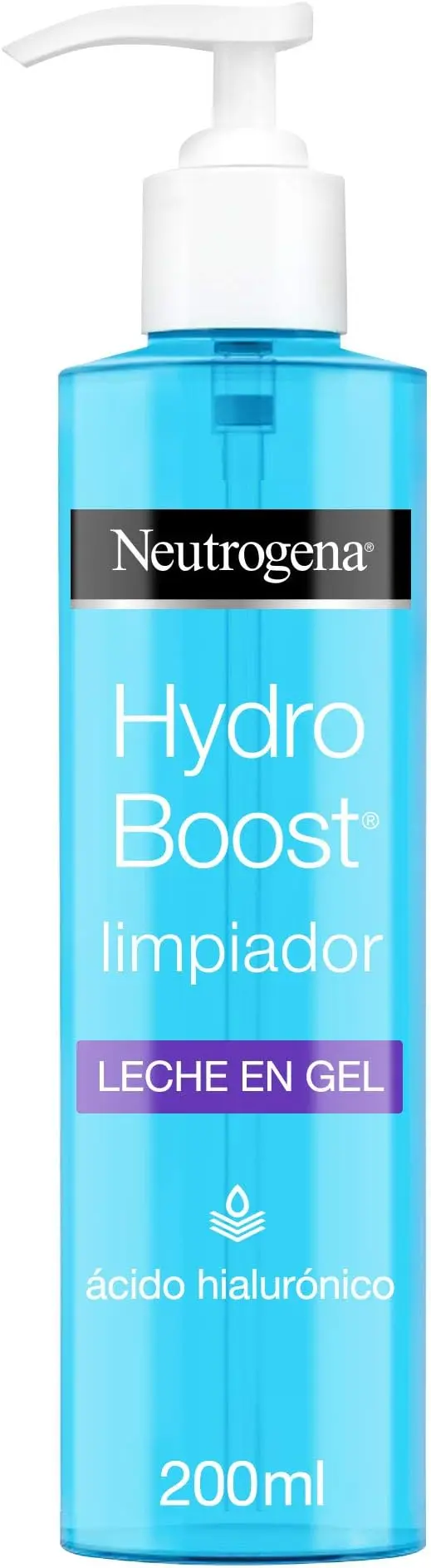 Neutrogena Hydro Boost Leche Limpiadora en Gel, 200ml. Un limpiador facial 2 en 1 que elimina el maquillaje y las impurezas a la vez que hidrata la piel gracias al ácido hialurónico.