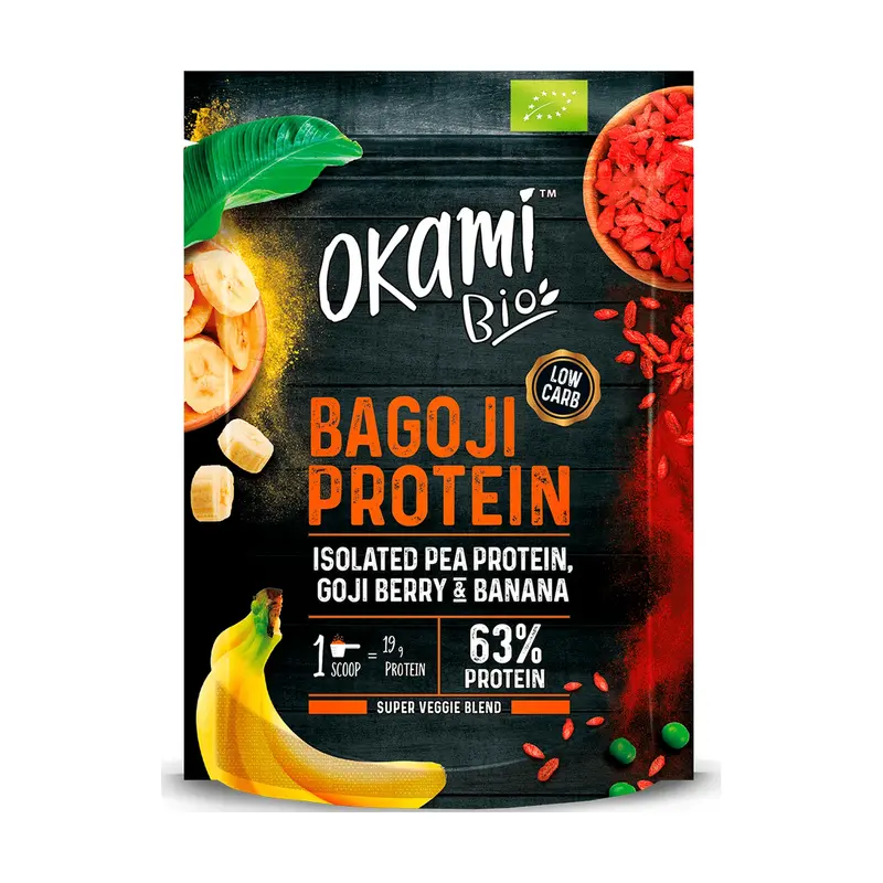OKAMI PROTEINA CON BANANA Y BAYAS DE GOJI