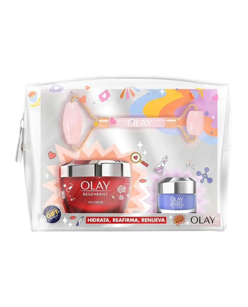 Olay Regenerist Set de Regalo Antiedad con Crema de Día 50ml, Crema de Noche Retinol 15ml, Face Roller y Neceser. Un tratamiento facial completo para mujer.