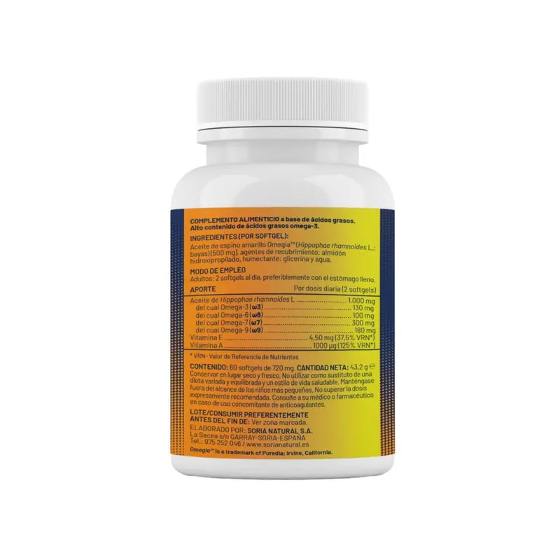 Omega 7 Aceite de Espino Amarillo Omegia - 60 perlas - Soria Natural