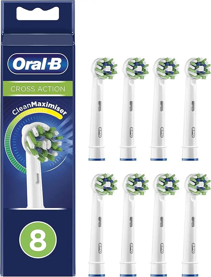 Oral-B CrossAction Pack de 8 Recambios para Cepillo Eléctrico. Con tecnología CleanMaximiser para un rendimiento óptimo y una eliminación de placa hasta un 100% superior.
