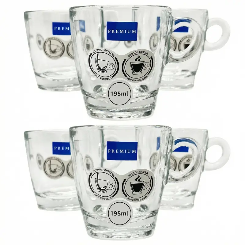 Pack 6 Tazas de Café 195 ml Cristal Templado – Vidrio Grueso Extra Resistente – Aptas Microondas y Lavavajillas – Ideales para Café con Leche, Americano y Uso Profesional