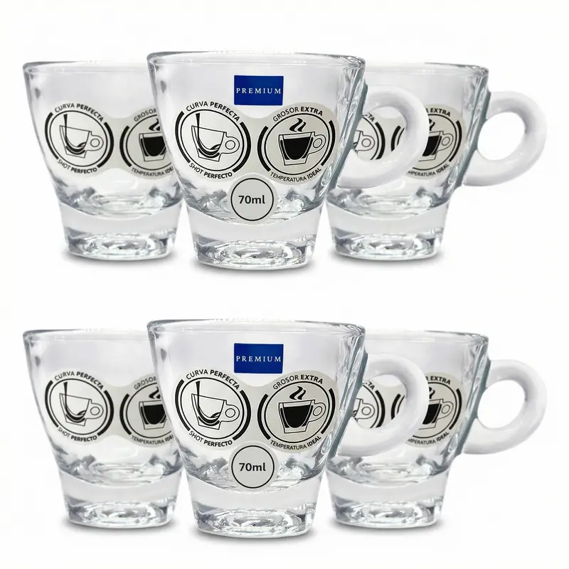 Pack 6 Tazas Espresso 70 ml Cristal Templado – Vidrio Grueso Resistente – Tazas Café Solo y Cortado – Aptas Microondas y Lavavajillas – Uso Profesional y Hogar