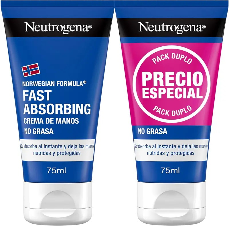 Pack Ahorro de 2 Cremas de Manos de Rápida Absorción Neutrogena (2x75ml). La crema reparadora no grasa ideal para el uso diario, ahora en un práctico pack doble.