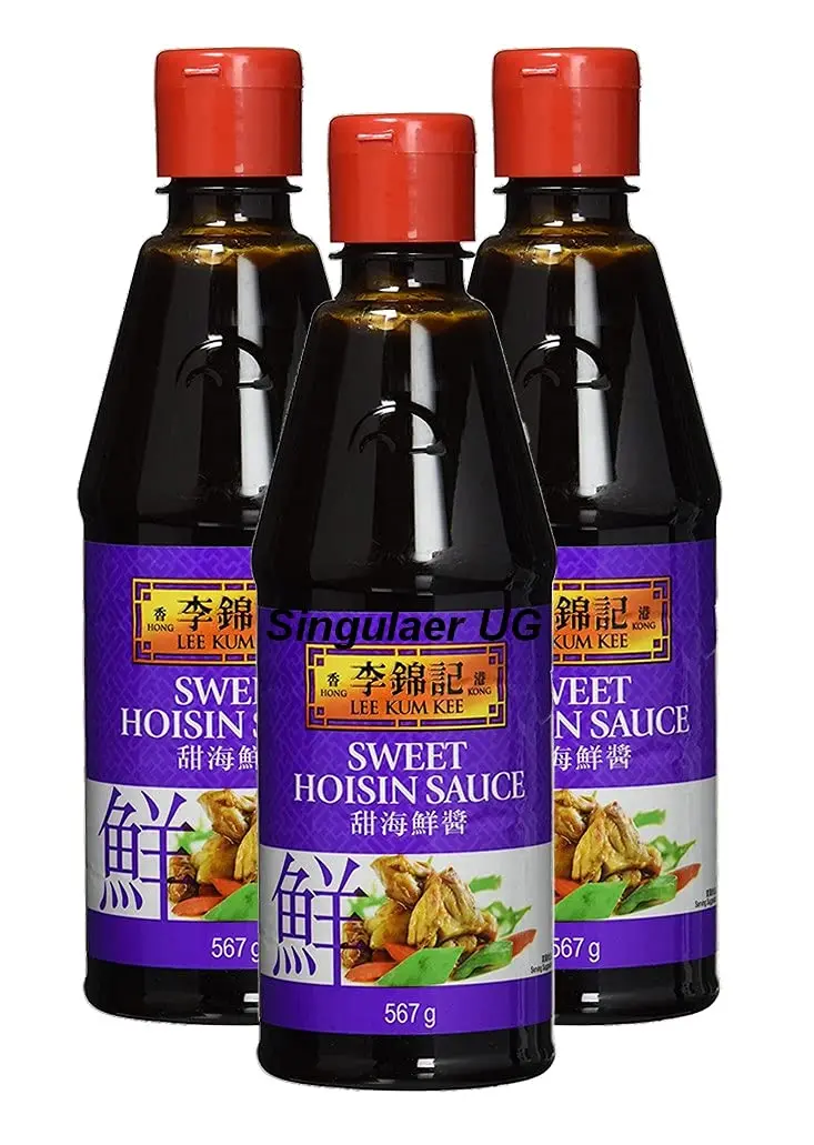 Pack Ahorro de 3 Botellas de Salsa Hoisin Lee Kum Kee (3x567g). Abastécete con más de 1,7 kg de la auténtica salsa barbacoa china, ideal para grandes familias y hostelería.