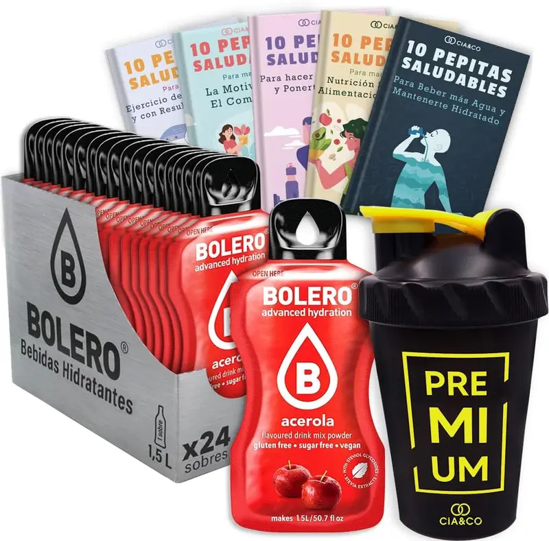 Pack Bolero Sabor Acerola (24 sobres) con Botella Shaker Cia&Co