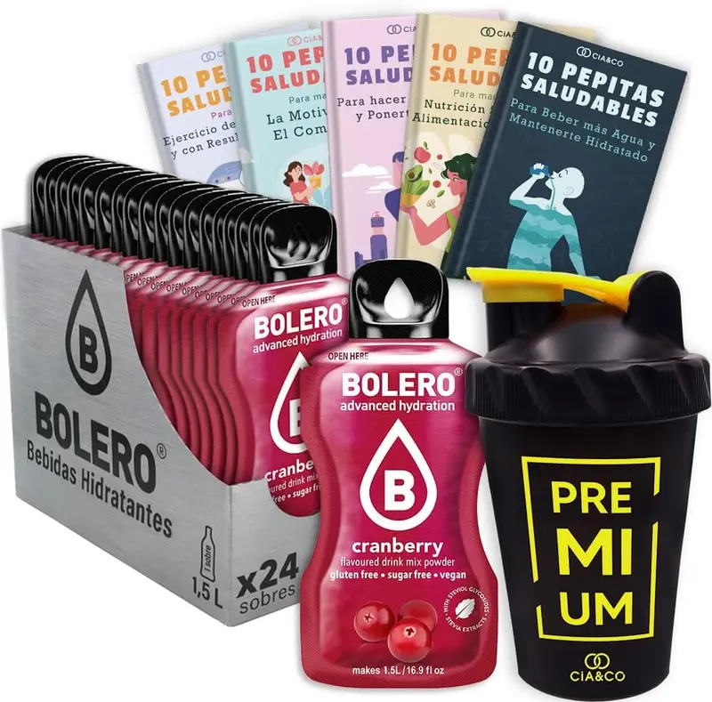 Pack Bolero Sabor Arándano Rojo (24 sobres) con Botella Shaker