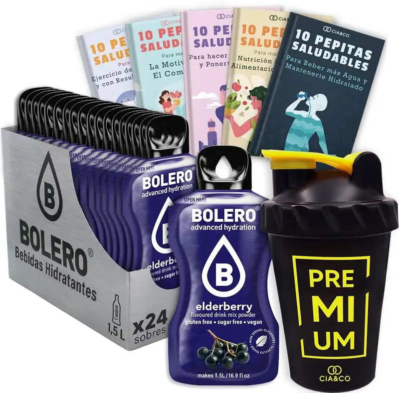 Pack Bolero Sabor Bayas de Saúco (24 sobres) con Botella Shaker