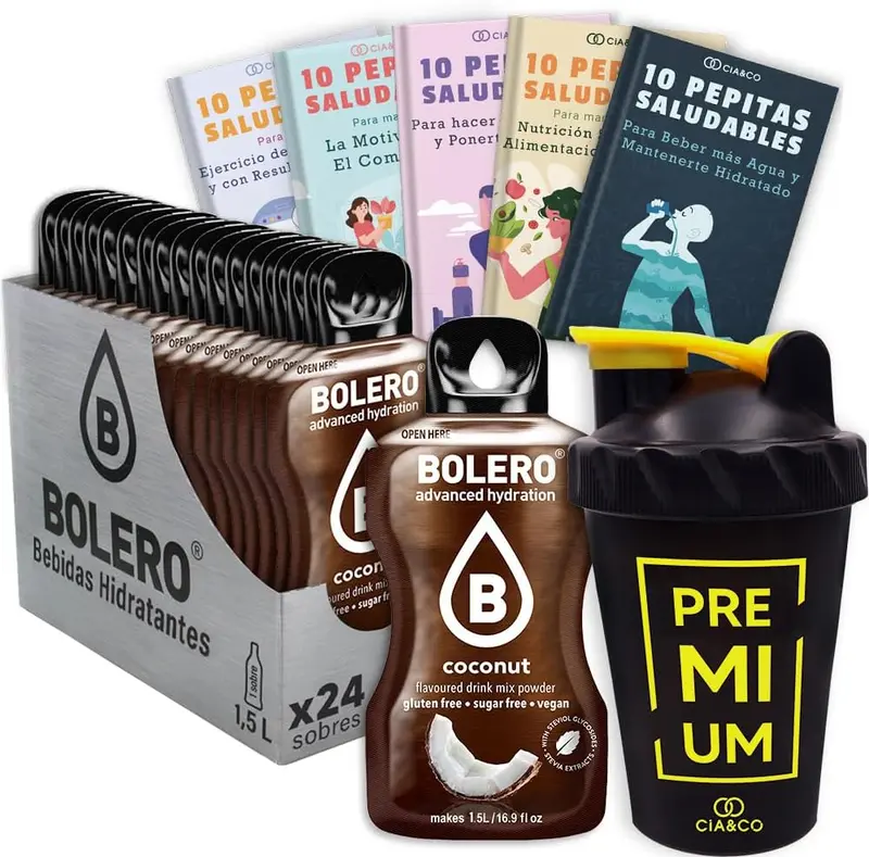 Pack Bolero Sabor Coco (24 sobres) con Botella Shaker Cia&Co