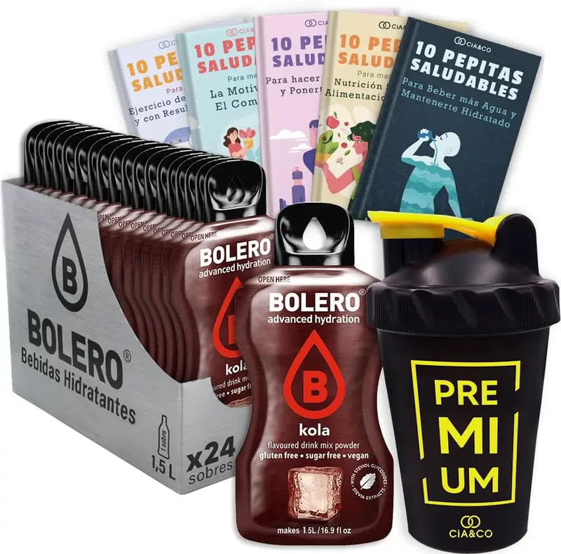 Pack Bolero Sabor Cola (24 sobres) con Botella Shaker Cia&Co