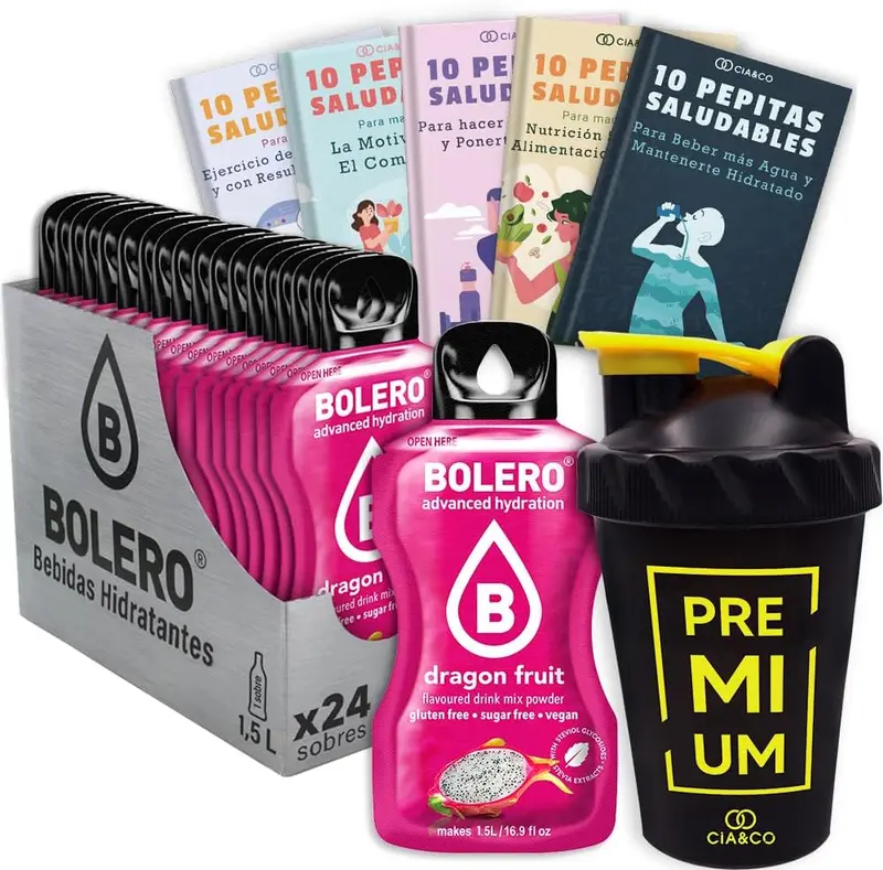 Pack Bolero Sabor Fruta del Dragón (24 sobres) con Botella Shaker