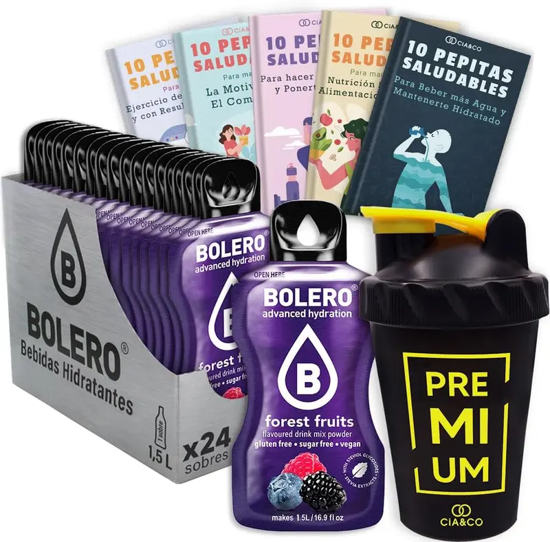 Pack Bolero Sabor Frutas del Bosque (24 sobres) con Botella Shaker