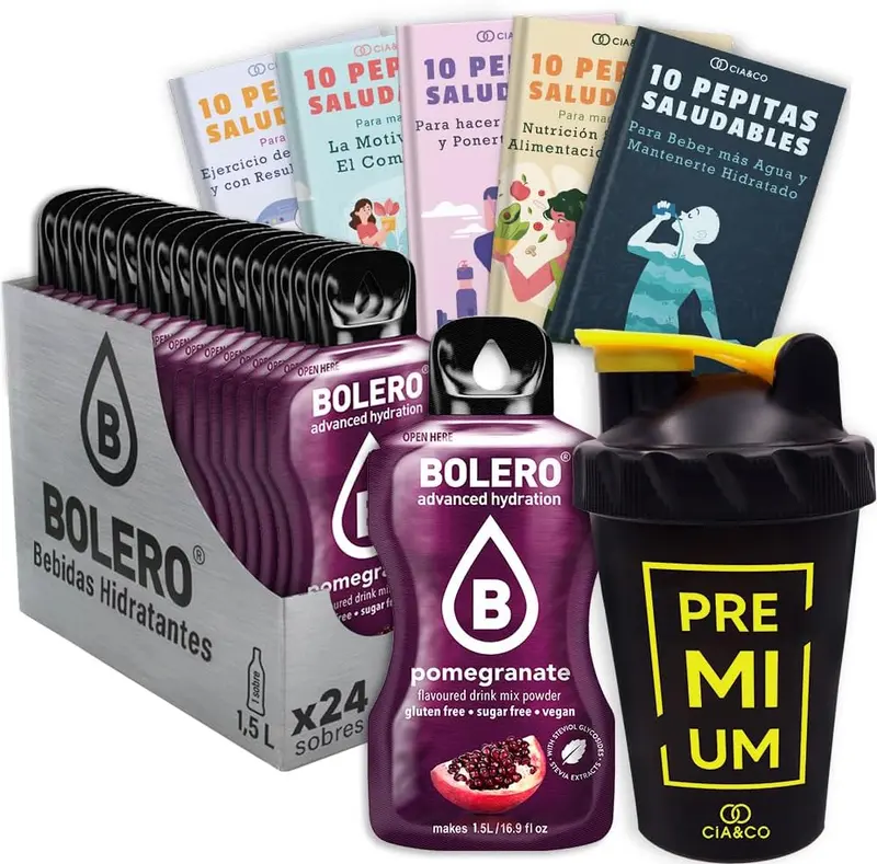 Pack Bolero Sabor Granada (24 sobres) con Botella Shaker