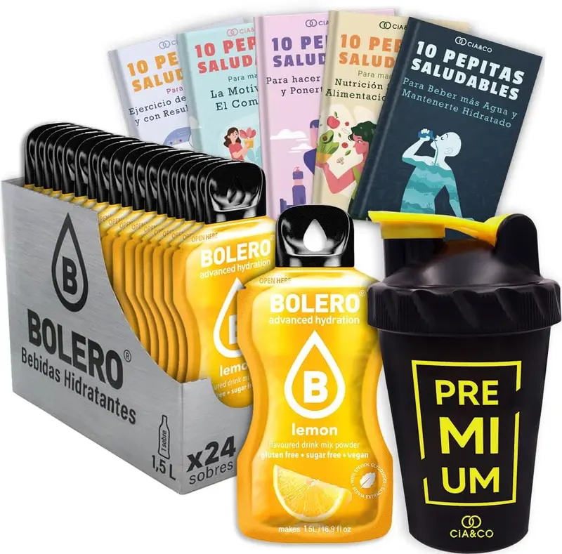 Pack Bolero Sabor Limón (24 sobres) con Botella Shaker Cia&Co